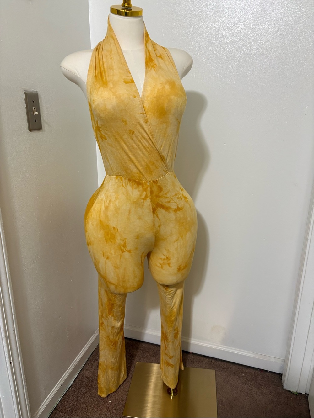 Heart Hips Mustard Halter Tie-Dye Jumpsuit NWOT